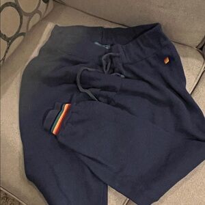 Aviator Nation Navy Jogger Pants with Multicolor Stripe Cuff